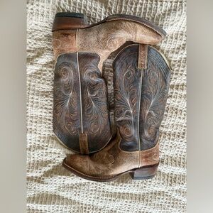 Ariat Rustic Brown and Tan Embroidered Boots Catalina Antique